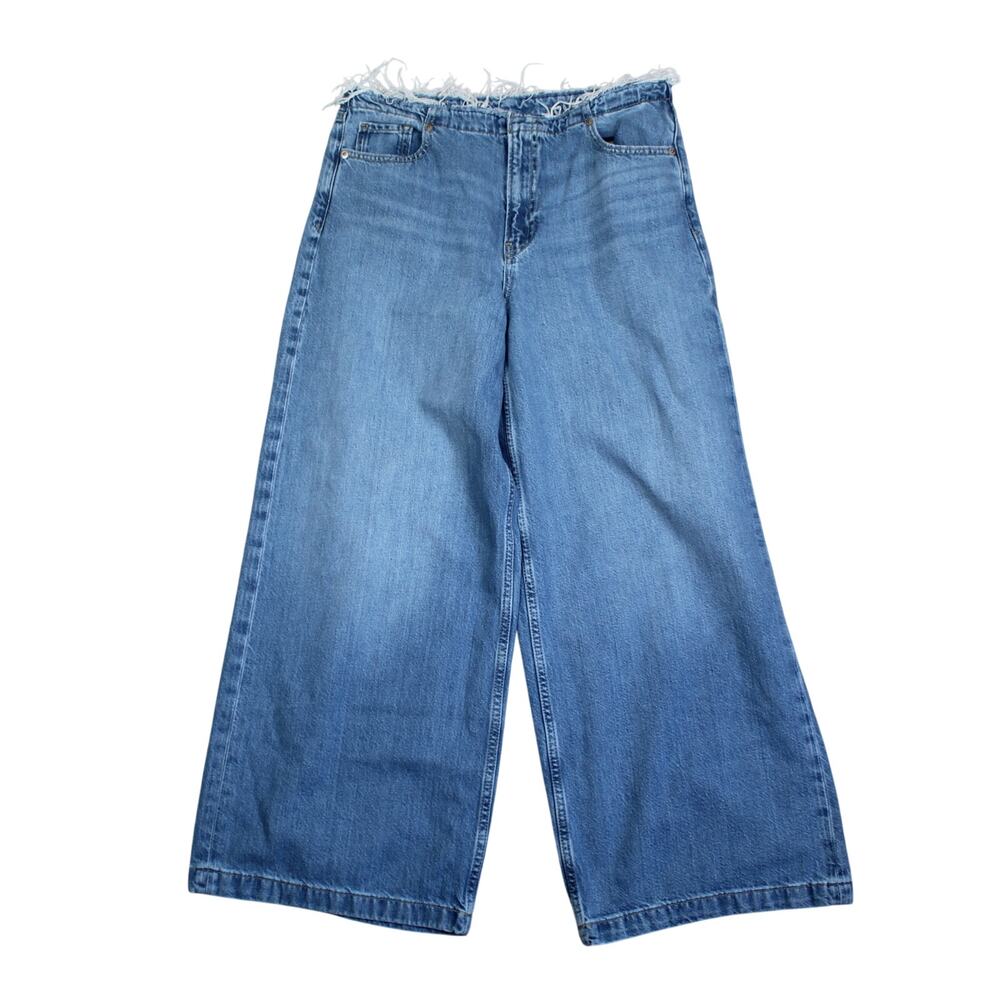 Gap Jeans Wide Leg Jeans Baggy Mid Rise Womens 29 Size 8 Blue Raw Waist Denim